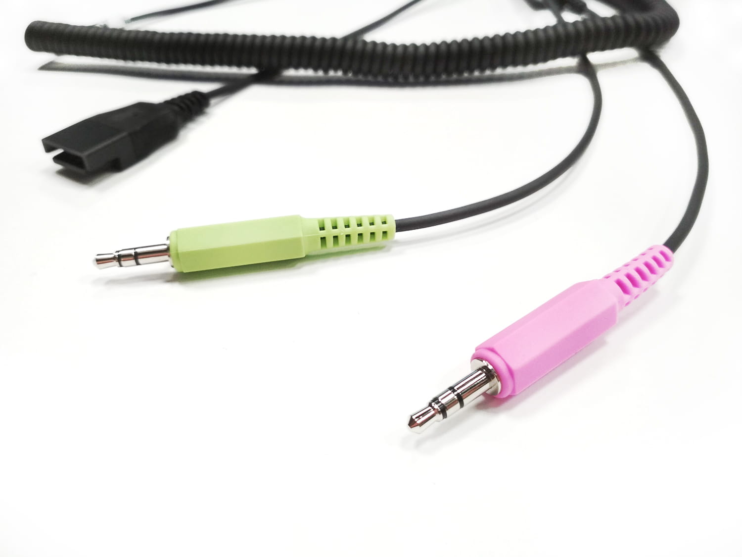 Axtel – kabel PC spiralny QD 2× jack 3,5 mm – widok całości